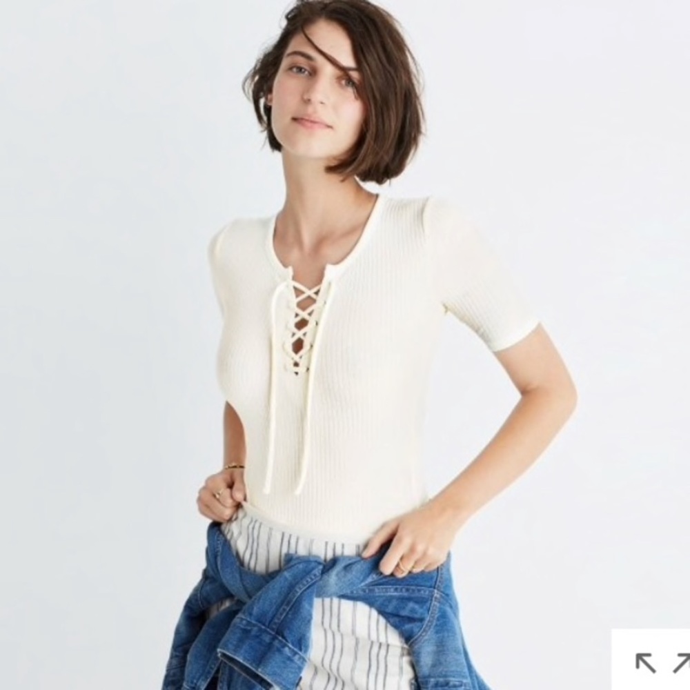 NWOT Madewell Ribbed Lace Up Front Bodysuit